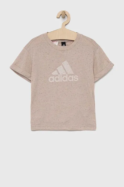 adidas t-shirt dziecięcy G FI BL kolor beżowy wzorzysty