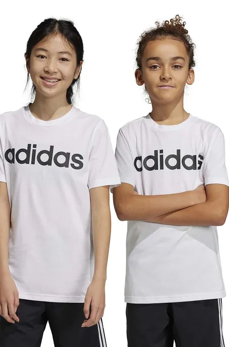 Дитяча бавовняна футболка adidas U LIN колір білий з принтом