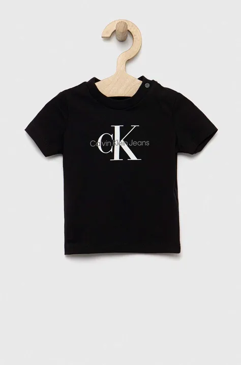 Calvin Klein Jeans t-shirt dziecięcy kolor czarny z nadrukiem