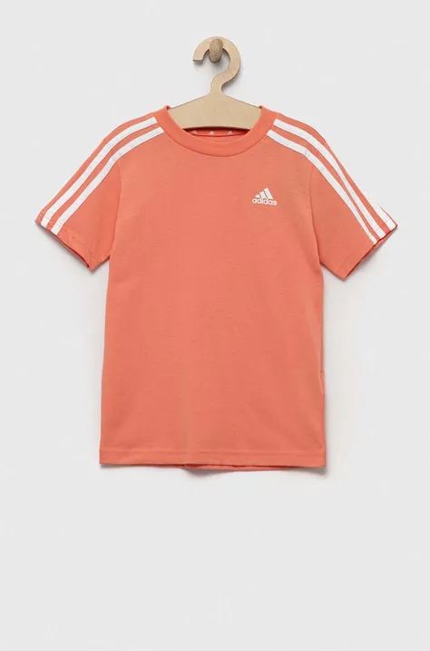Дитяча бавовняна футболка adidas U 3S колір помаранчевий з аплікацією