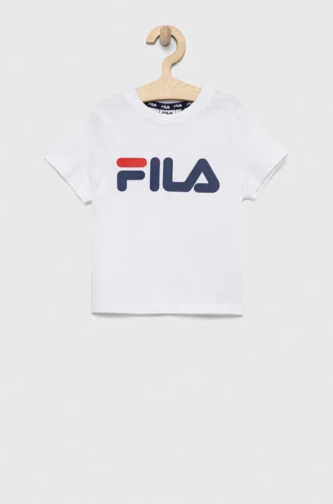Otroška bombažna kratka majica Fila bela barva