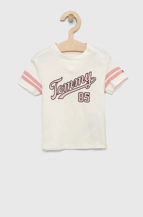 Kratka majica za dojenčka Tommy Hilfiger bež barva