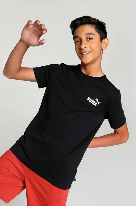 Παιδικό βαμβακερό μπλουζάκι Puma ESS Small Logo Tee B χρώμα: μαύρο