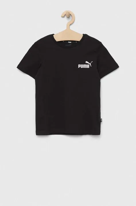 Дитяча бавовняна футболка Puma ESS Small Logo Tee B колір чорний з принтом