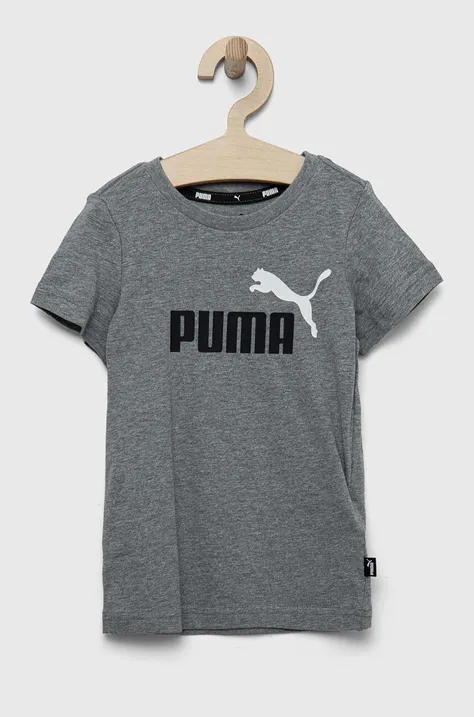 Puma t-shirt bawełniany dziecięcy ESS+ 2 Col Logo Tee B kolor szary z nadrukiem