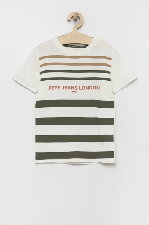 Детска памучна тениска Pepe Jeans в бяло с принт