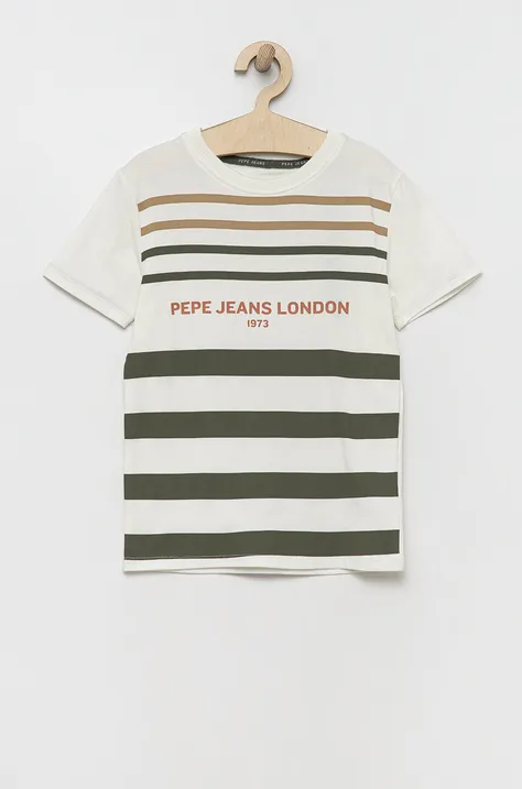 Detské bavlnené tričko Pepe Jeans biela farba, s potlačou