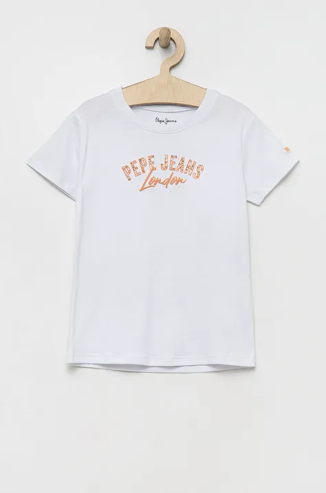 Pepe Jeans t-shirt bawełniany dziecięcy kolor biały z nadrukiem