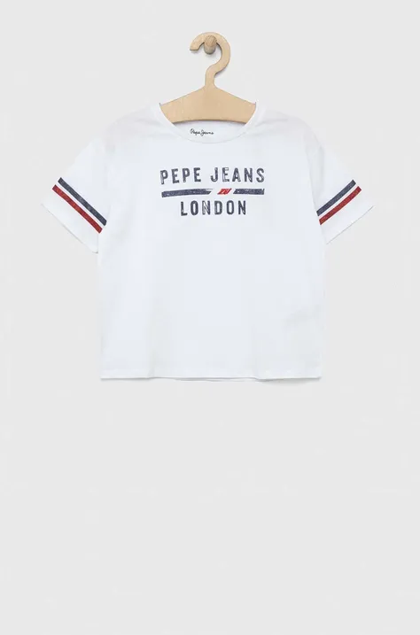 Детская хлопковая футболка Pepe Jeans цвет белый с принтом