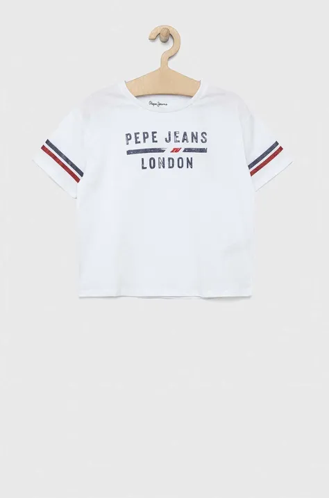 Pepe Jeans tricou de bumbac pentru copii culoarea alb, cu imprimeu