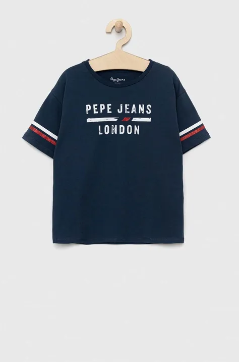 Dječja pamučna majica kratkih rukava Pepe Jeans boja: tamno plava, s tiskom