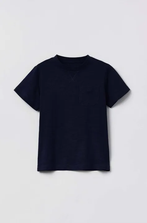 OVS t-shirt bawełniany dziecięcy kolor niebieski gładki