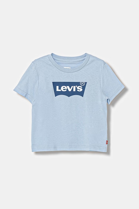 Детска памучна тениска Levi's в тюркоазено с принт 8E8157