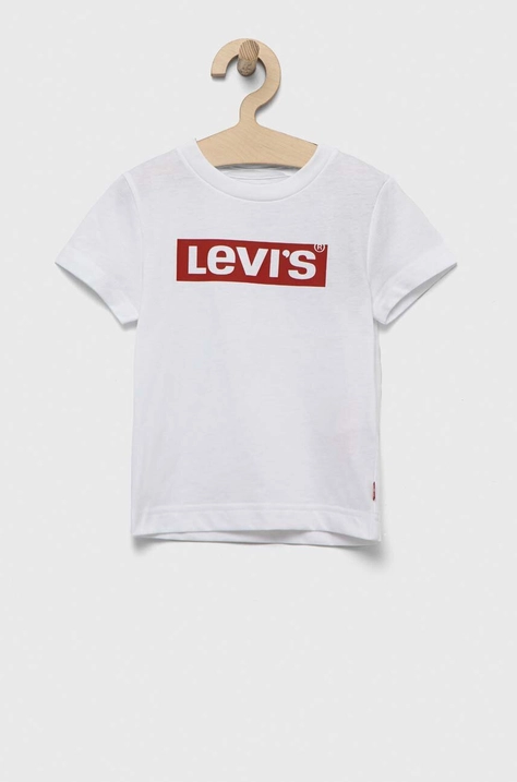 Παιδικό βαμβακερό μπλουζάκι Levi's χρώμα: άσπρο