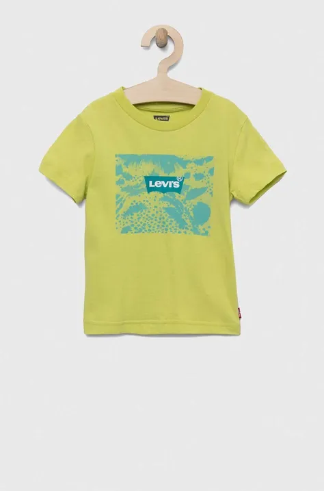 Детская хлопковая футболка Levi's цвет зелёный с принтом
