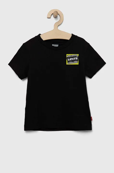 Дитяча бавовняна футболка Levi's колір чорний з принтом