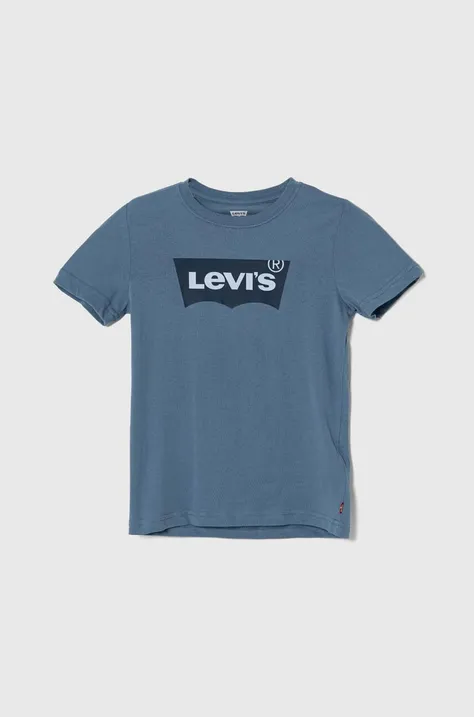 Детска памучна тениска Levi's в синьо с принт