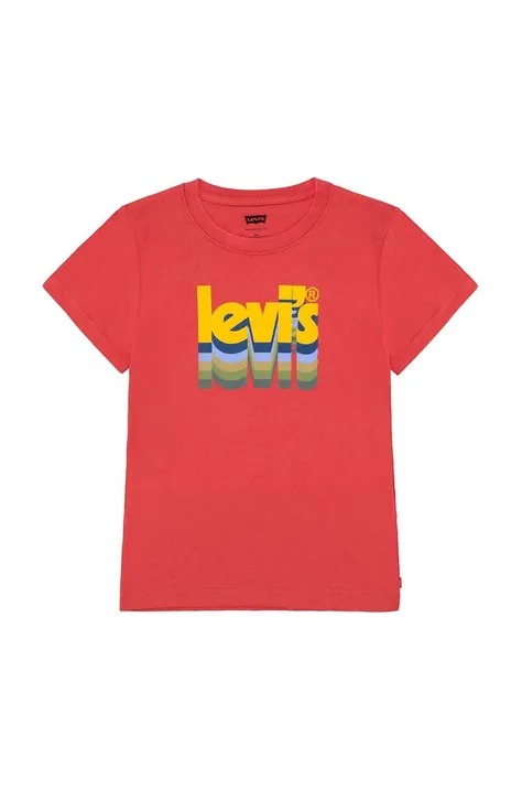 Дитяча бавовняна футболка Levi's колір червоний з принтом