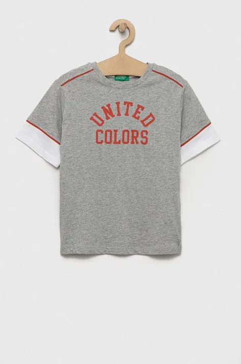 Otroška bombažna kratka majica United Colors of Benetton siva barva