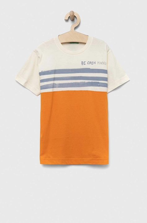 United Colors of Benetton t-shirt bawełniany dziecięcy kolor beżowy wzorzysty