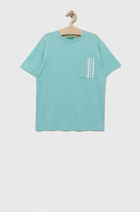 Детская хлопковая футболка United Colors of Benetton цвет бирюзовый с принтом