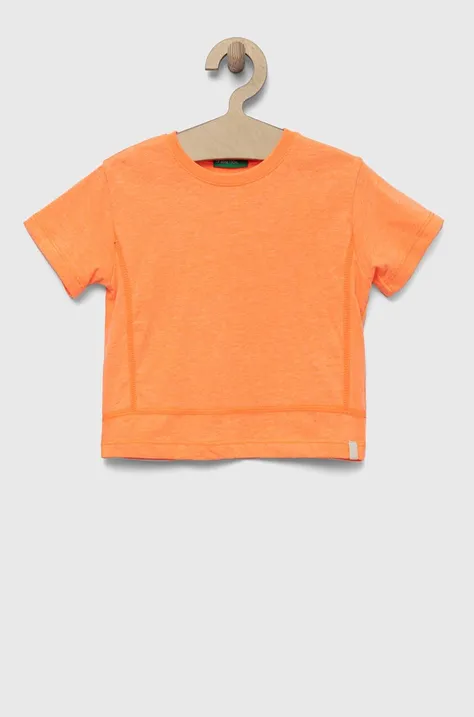 United Colors of Benetton tricou copii culoarea portocaliu, neted