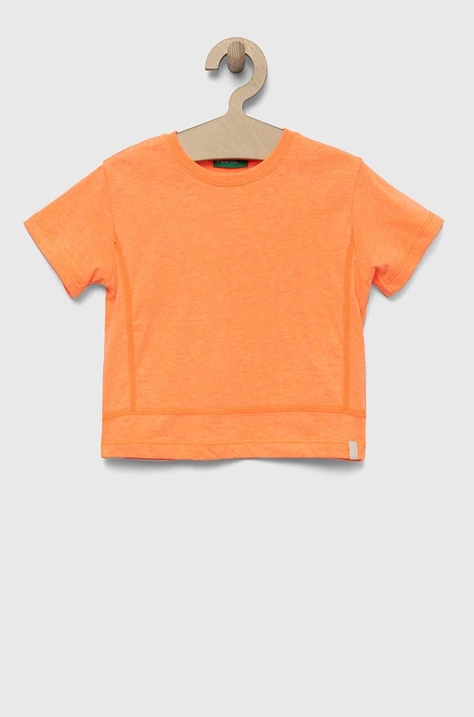 United Colors of Benetton t-shirt dziecięcy kolor pomarańczowy gładki