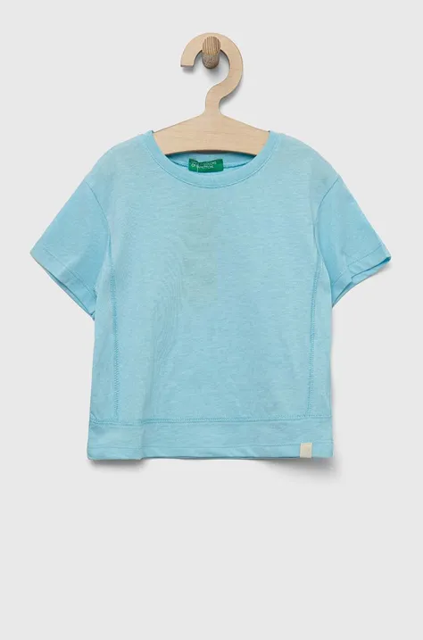 United Colors of Benetton t-shirt dziecięcy kolor niebieski gładki