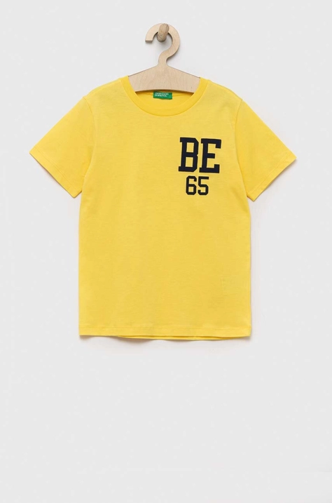 United Colors of Benetton t-shirt bawełniany dziecięcy kolor żółty z nadrukiem