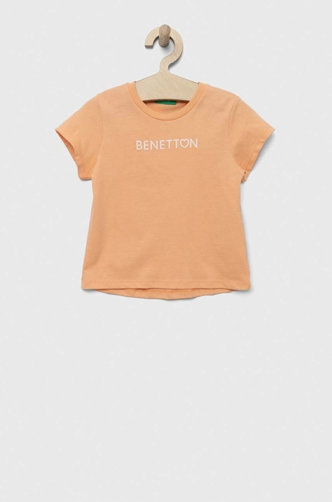 Dječja pamučna majica kratkih rukava United Colors of Benetton boja: bež, s tiskom