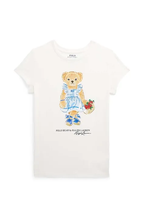 Детска памучна тениска Polo Ralph Lauren в бежово с принт