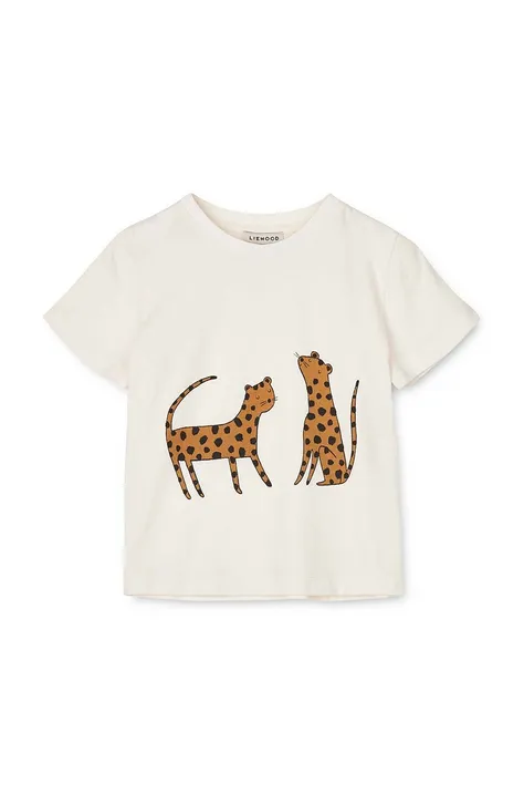 Liewood t-shirt bawełniany dziecięcy kolor beżowy z nadrukiem