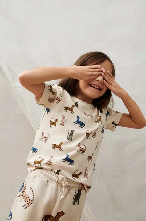 Детская хлопковая футболка Liewood цвет бежевый с принтом