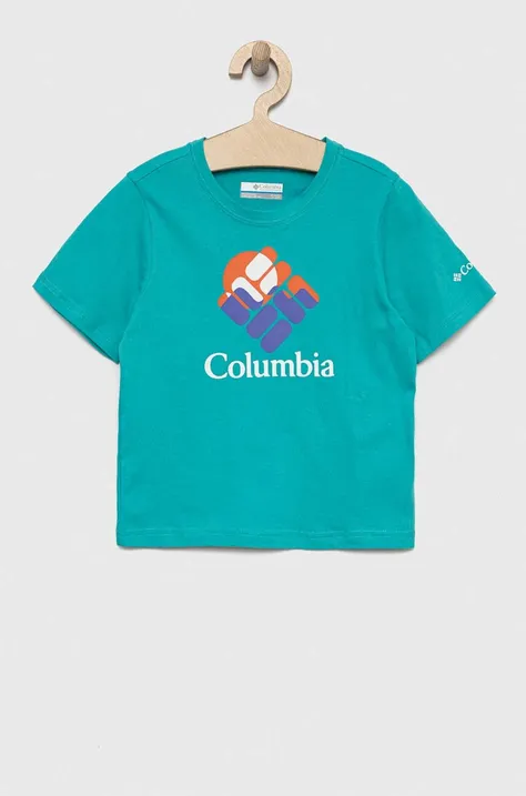 Детска памучна тениска Columbia Valley Creek Short Sleeve Graphic Shirt в тюркоазено с принт