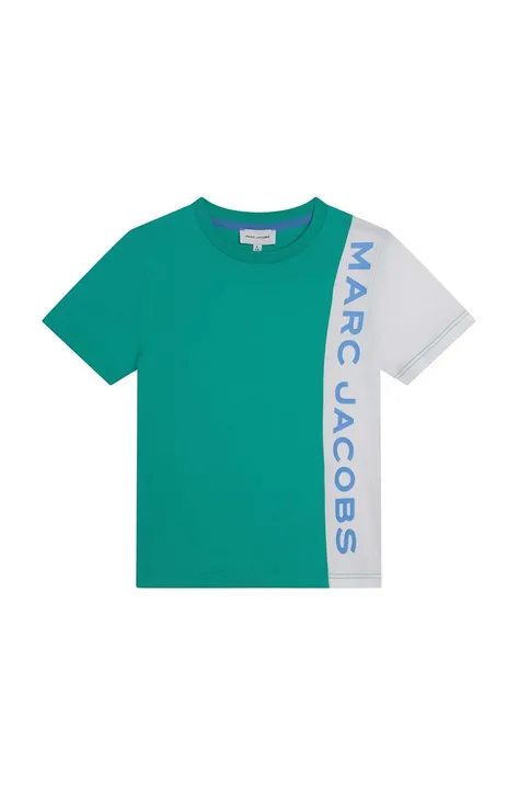 Детская хлопковая футболка Marc Jacobs цвет зелёный с принтом
