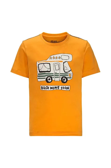 Otroška bombažna kratka majica Jack Wolfskin WOLF & VAN T B oranžna barva
