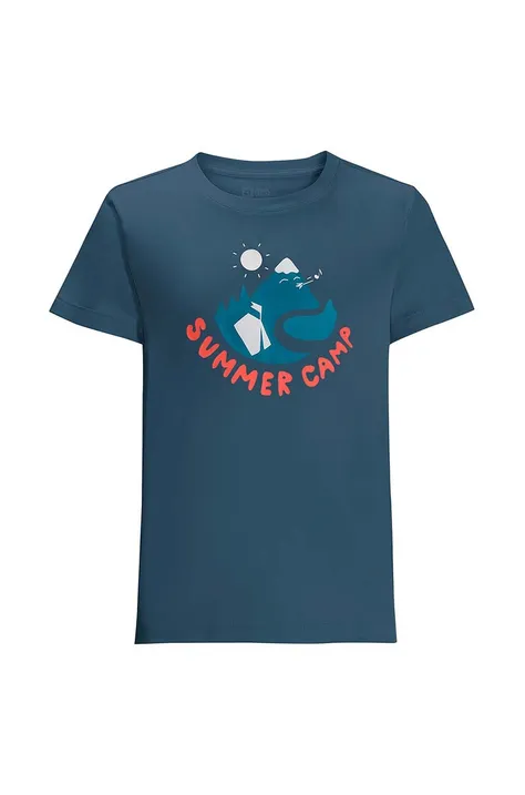 Jack Wolfskin t-shirt dziecięcy SUMMER CAMP T K kolor granatowy z nadrukiem
