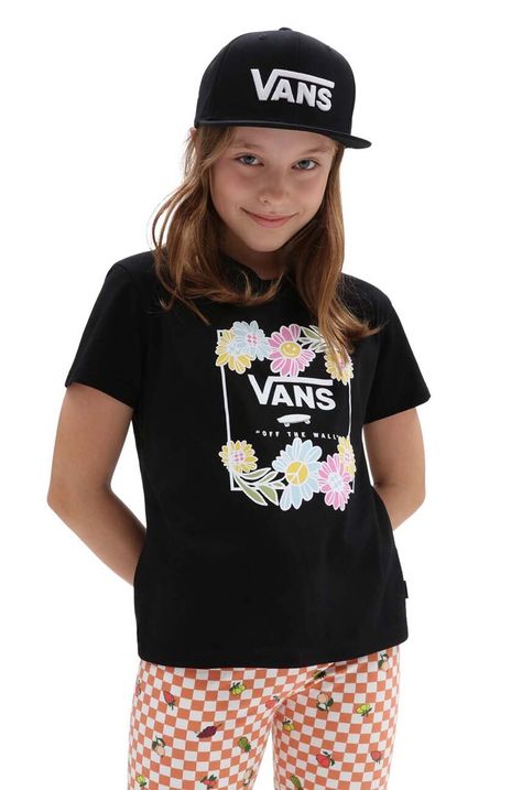 Παιδικό βαμβακερό μπλουζάκι Vans ELEVATED FLORAL CREW Black