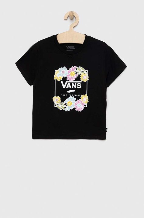 Detské bavlnené tričko Vans ELEVATED FLORAL CREW Black