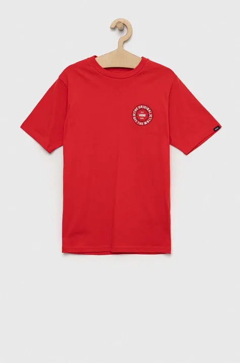 Vans t-shirt bawełniany dziecięcy CUSTOM CLASSIC SS True Red kolor czerwony z nadrukiem