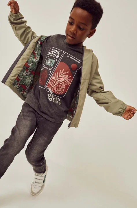 Детская хлопковая футболка zippy цвет серый с принтом