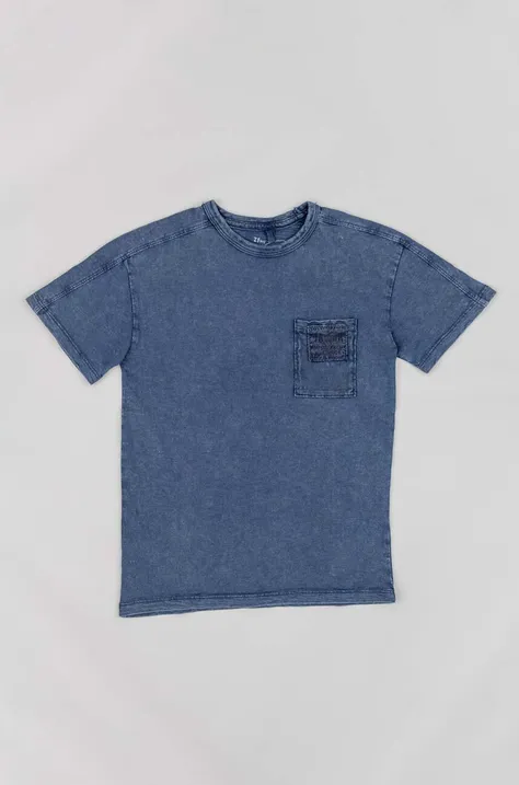 Детская хлопковая футболка zippy цвет синий однотонная