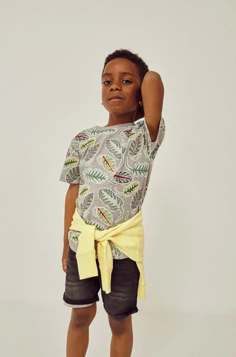 Otroška bombažna kratka majica zippy siva barva