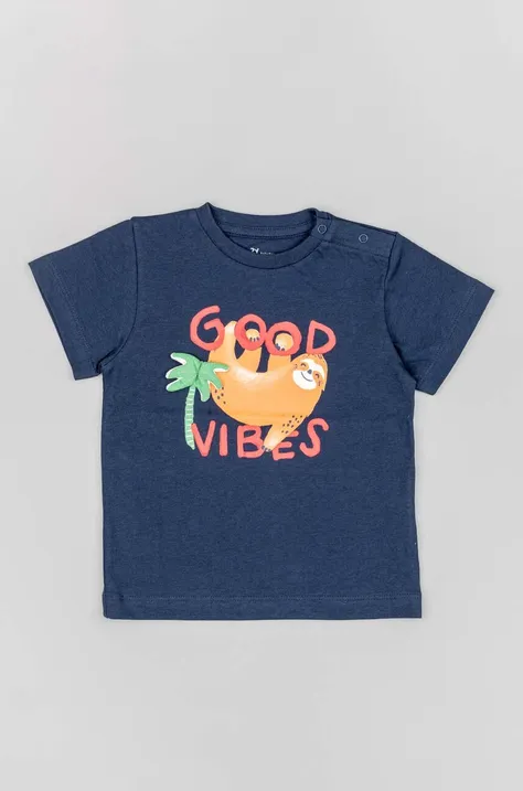zippy t-shirt bawełniany niemowlęcy kolor granatowy z nadrukiem