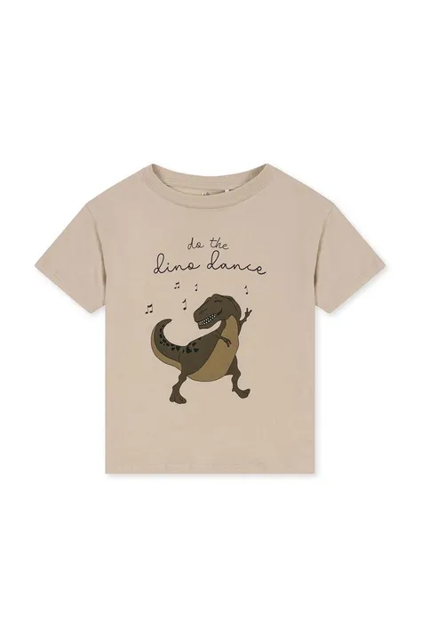 Дитяча бавовняна футболка Konges Sløjd колір бежевий з принтом
