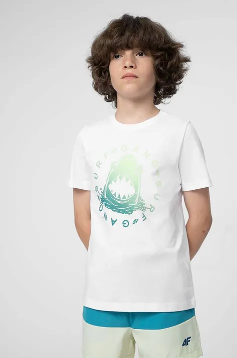Дитяча бавовняна футболка 4F колір білий з принтом