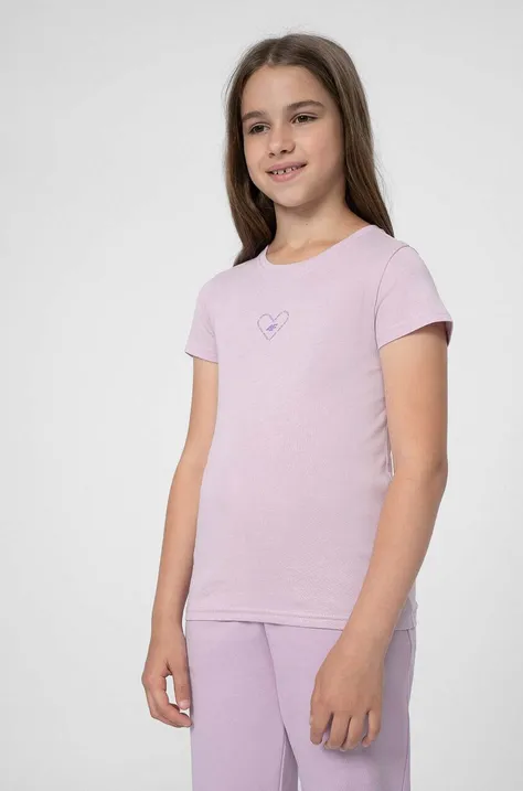 4F t-shirt bawełniany dziecięcy kolor fioletowy z nadrukiem
