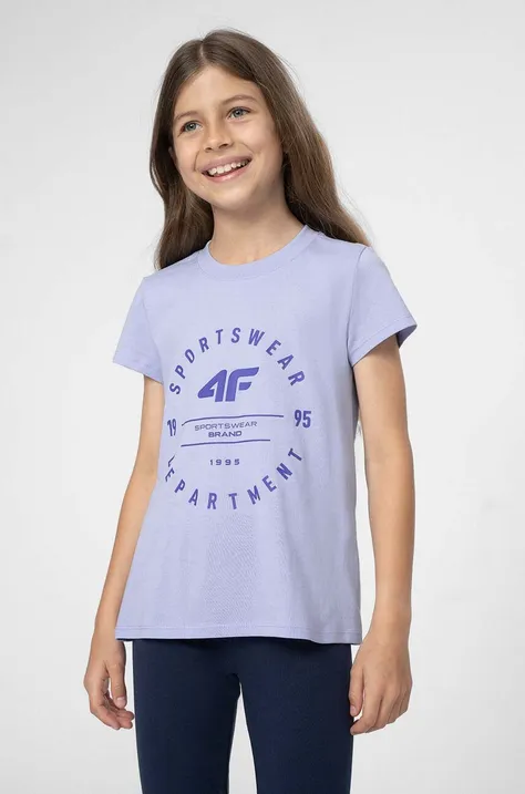 Detské bavlnené tričko 4F fialová farba, s potlačou