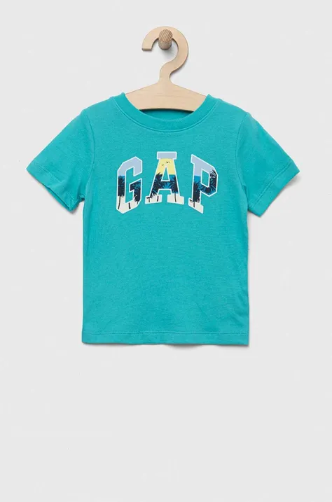 GAP t-shirt bawełniany dziecięcy kolor turkusowy z nadrukiem