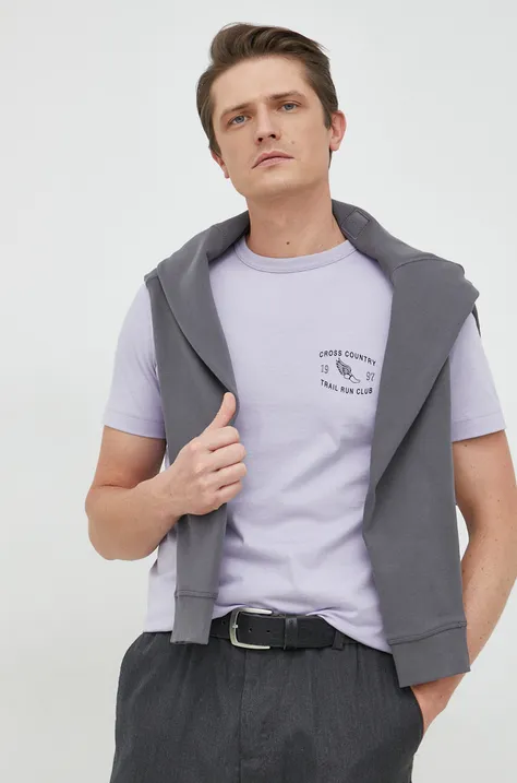 Bavlnené tričko Selected Homme fialová farba, s potlačou